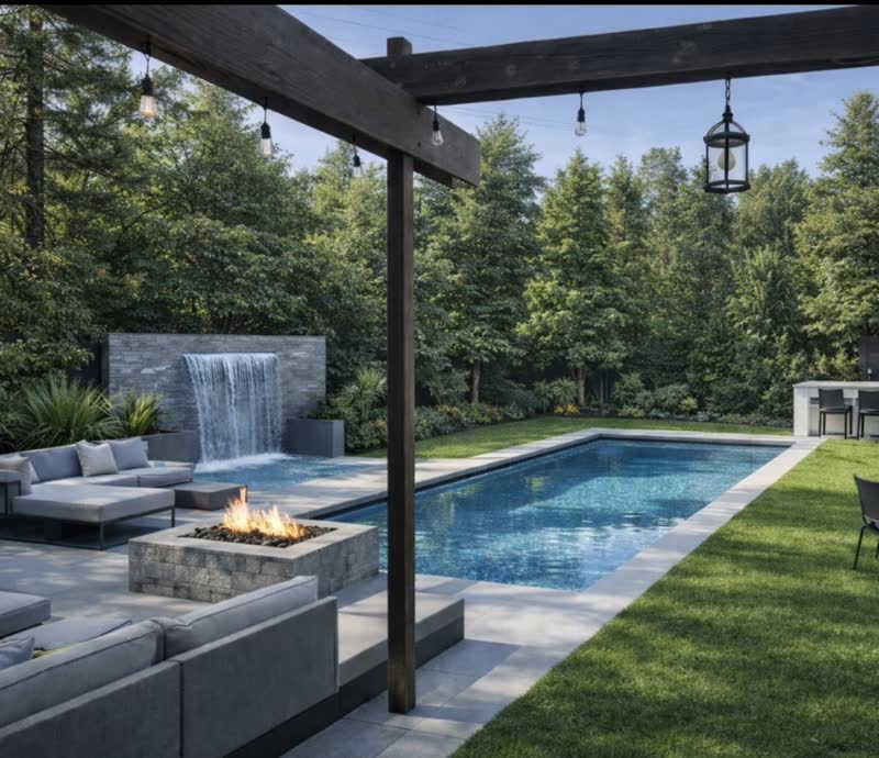 The same backyard rendered as a full modern redesign